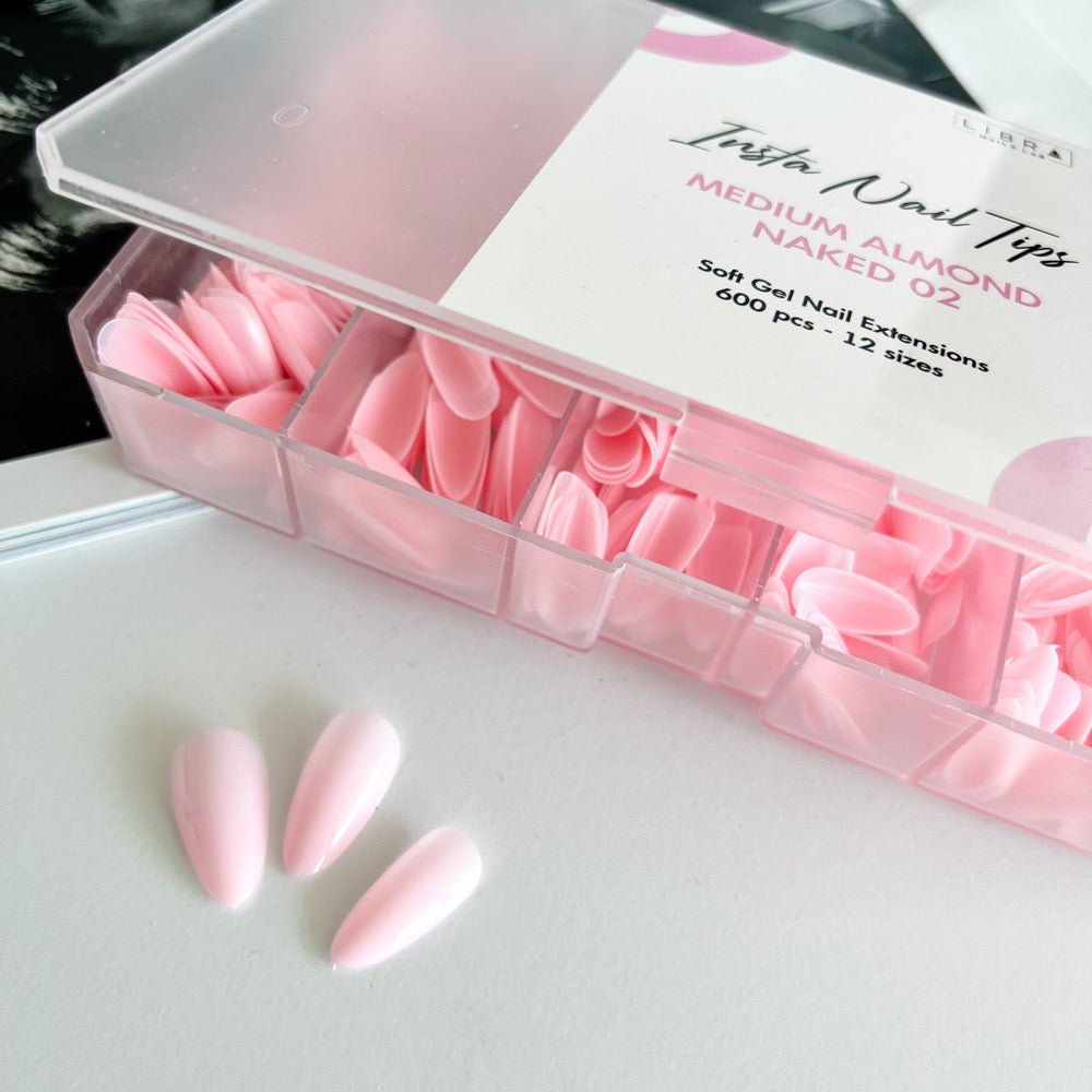 Insta Nail Tips Naked Medium Almond 02 – Capsules d'extension prêtes à l'emploi